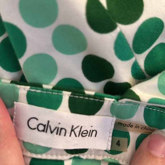 Calvin Klein Green Large Polka Dot Classic Fit & Flare Summer Dress Size 4 - Picture 6 of 7